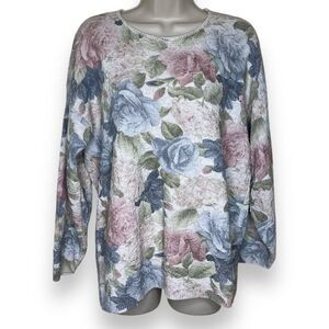 Vintage Fiorlini International Textured Pastel Floral Sweater Women Size Large